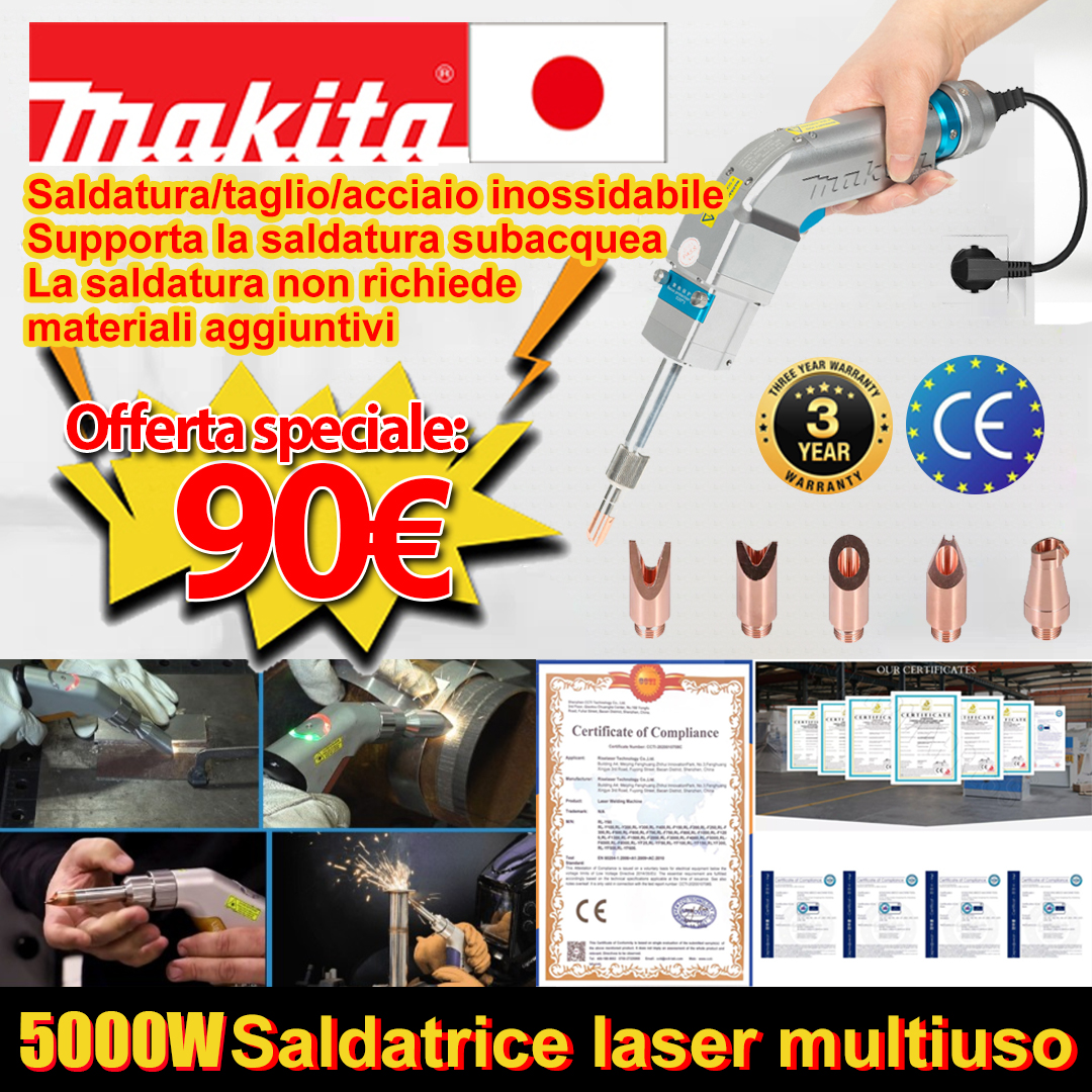 Pistola per saldatura laser multifunzione da 5000 W (saldatura di oro/argento/rame/ferro/alluminio/acciaio inossidabile), può saldare materiali con spessore 0-20 mm (saldatura/taglio/rimozione ruggine tre in uno)